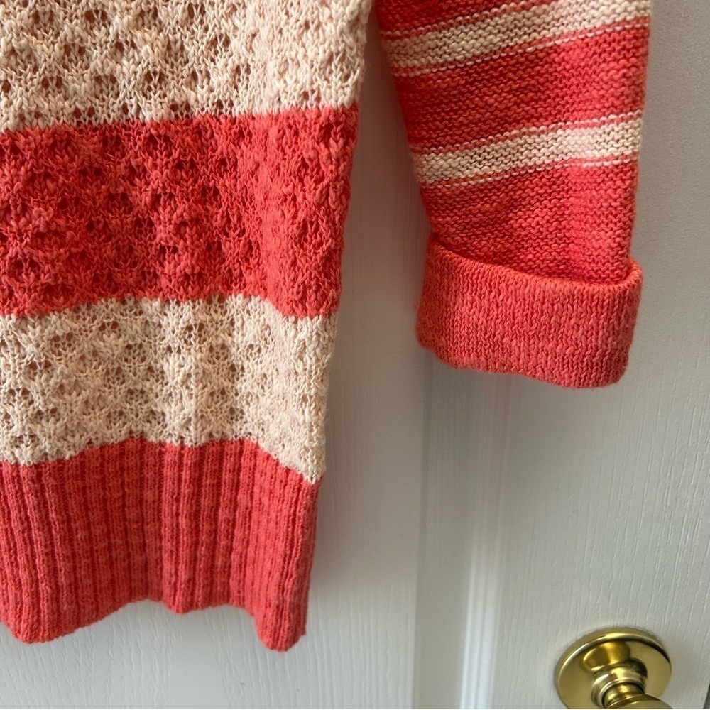 Ricki’s Sweater Lightweight Cotton Open Weave Coral Orange Stripes Size Small - Picture 6 of 15